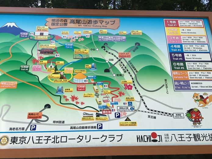高尾山口から見れる遊歩道地図