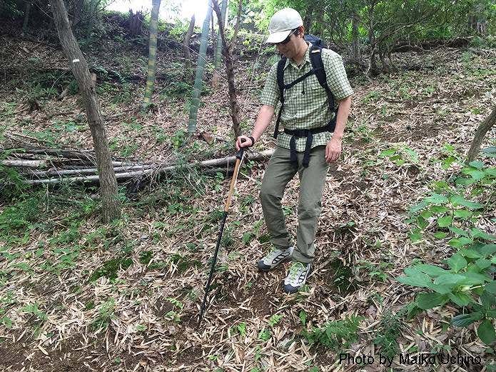 登山　歩き方　下山　ストック