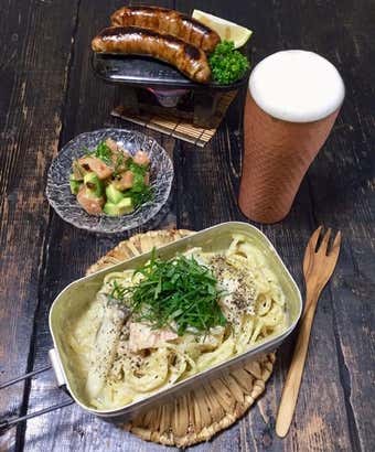 メスティン　シーチキンとキノコの豆乳パスタ