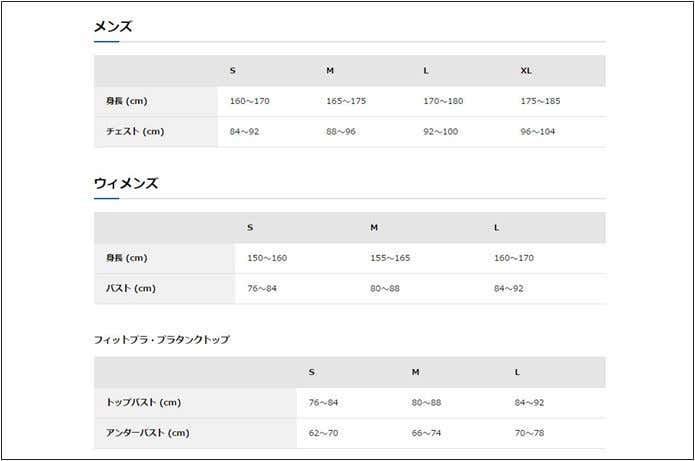 ファイントラックのスキンメッシュサイズ表
