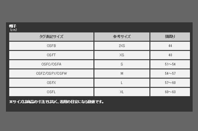 アディダスのニット帽のサイズ表