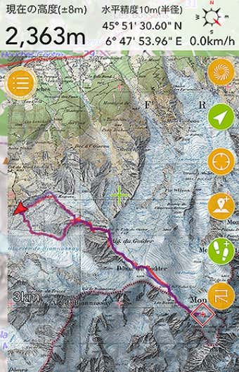 登山用GPSアプリ「ジオグラフィカ」の画面