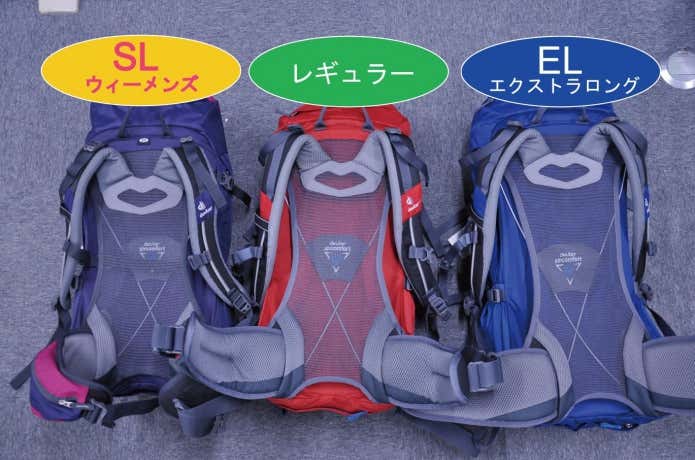 ドイターのバックパックのサイズ比較