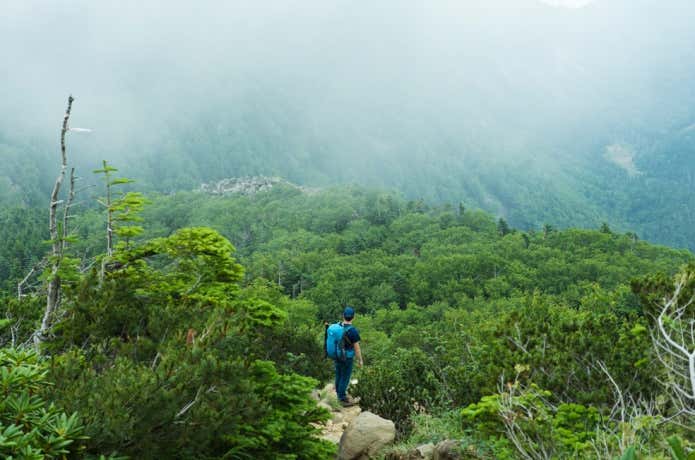 カリマーのバックパックで登山する人