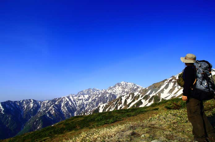 登山者と北アルプス