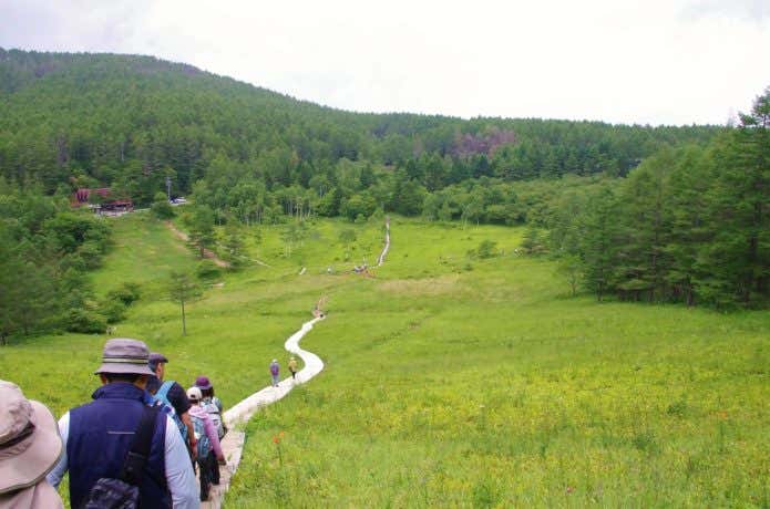 入笠山を登山する人々