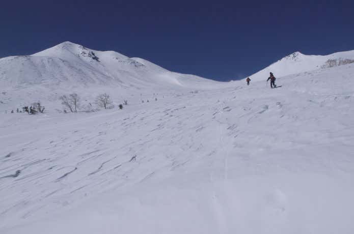 乗鞍岳　雪原を登る様子