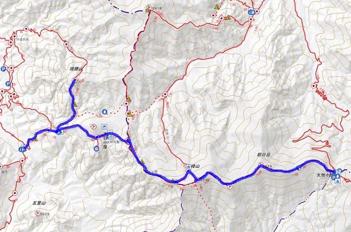 大弛峠から金峰山・瑞牆山登山コース　地形図