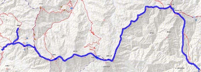 瑞牆山荘から瑞牆山・金峰山・甲武信ヶ岳縦走コース　地形図
