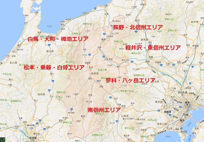 長野県スキー場エリアの地図