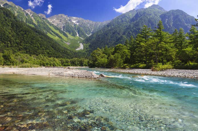 上高地の梓川と穂高連峰