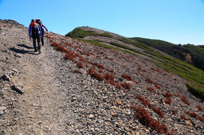 蝶ヶ岳を登る登山者