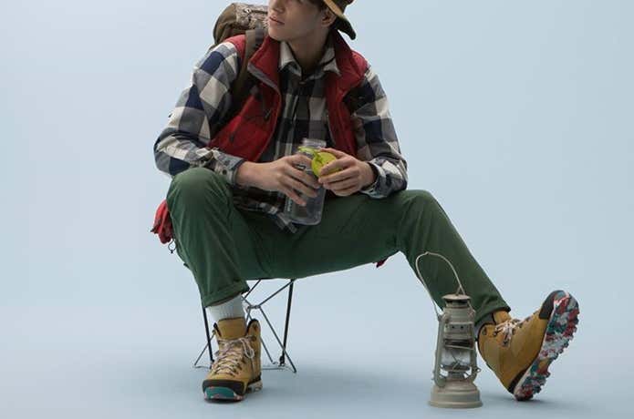 登山ウェア　メンズコーデ　チェックシャツ