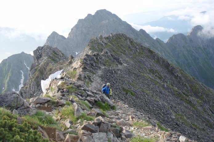 稜線を歩く登山者