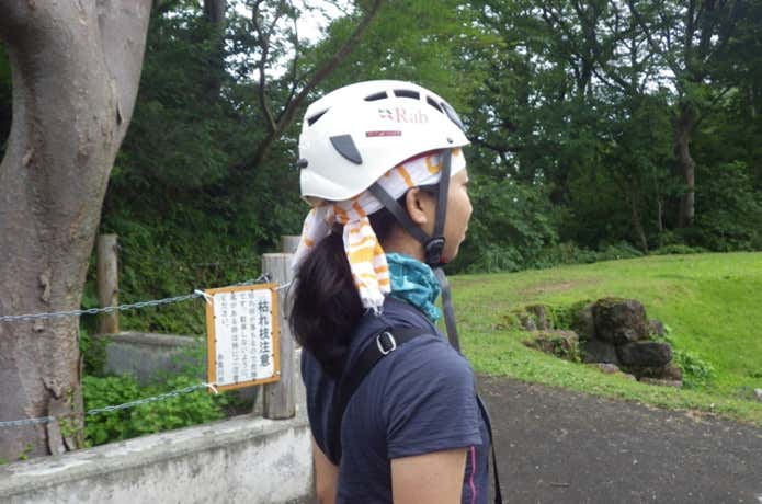 ヘルメットのインナーに手ぬぐい