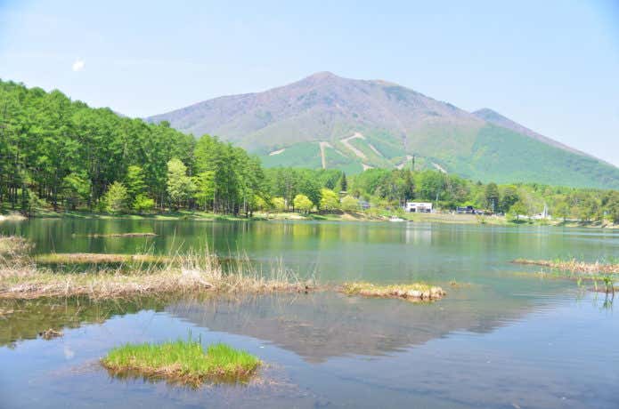 大座法師池と飯縄山