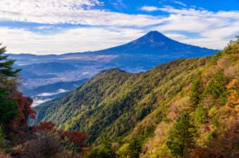 山梨の山から富士山を望む