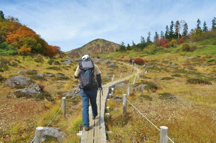 紅葉登山を楽しむ人