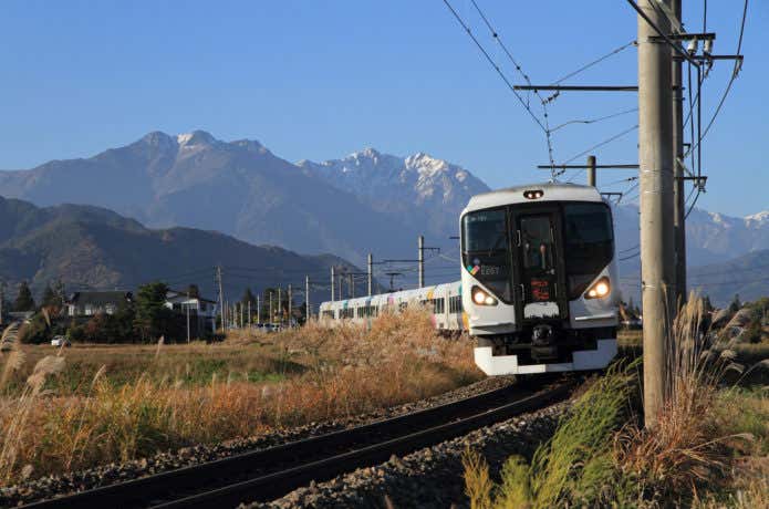 北アルプス　電車　あずさ