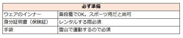 スノボ　用意する物