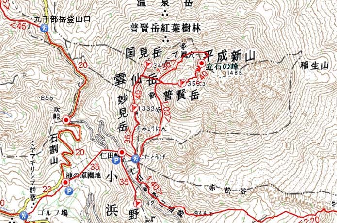 雲仙岳の登山マップ