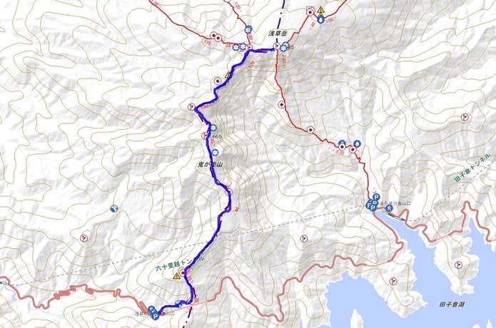 六十里峠往復コースマップ