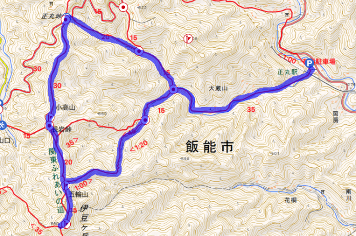 伊豆ヶ岳マップ　正丸峠周回コース
