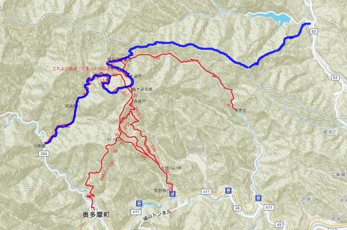 川苔山縦走概念図