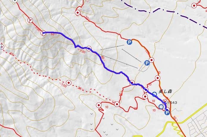 美し森～牛首山登山コース　地形図