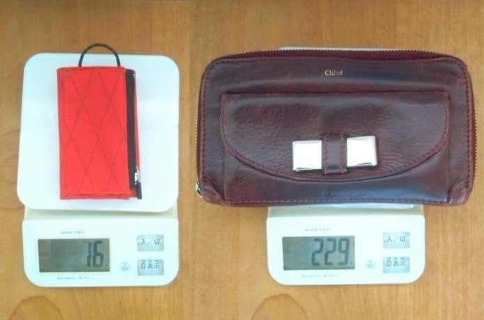 アウトドア財布　重量の差
