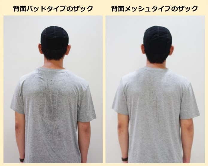 背中にかいた汗の比較