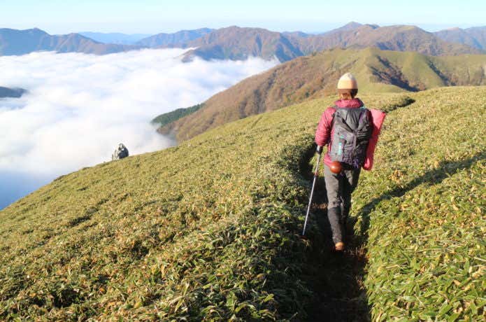 山を歩く登山者