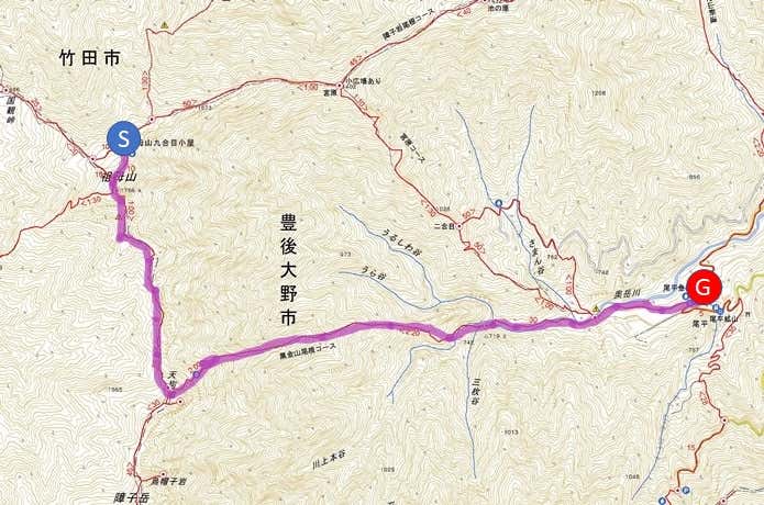祖母山　マップ　2日目