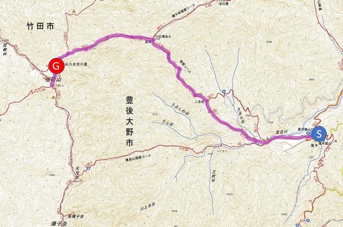 祖母山　マップ　1日目