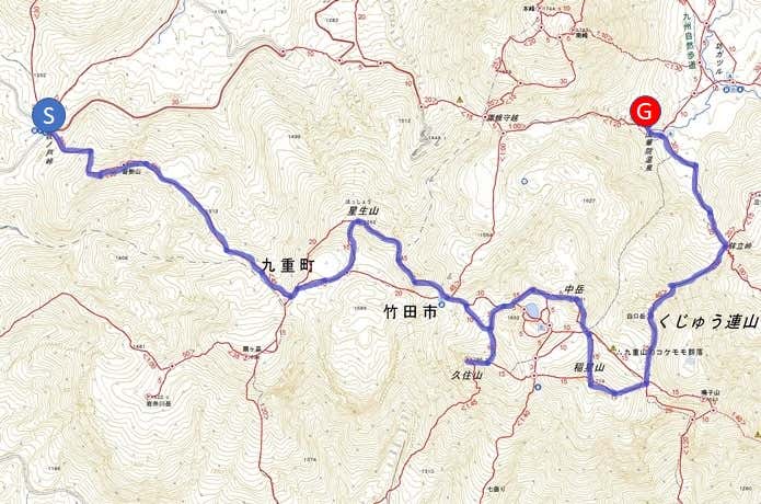 九重連山　マップ　1日目
