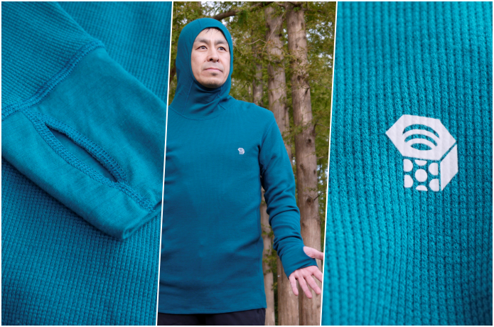 マウンテンハードウェア　ダイヤモンドピークサーマルフーディ　着用例　各部アップ