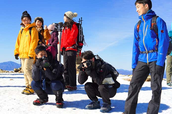 山頂で撮影