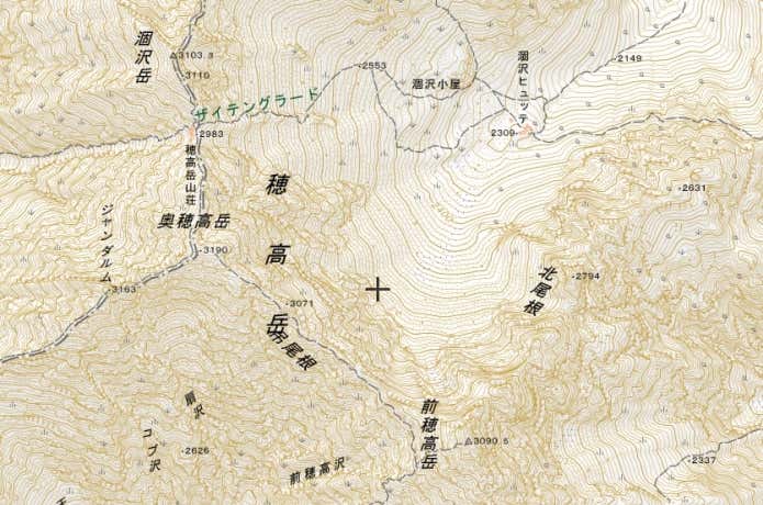 穂高岳周辺の地形図
