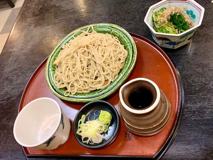栄茶屋のもりそばと季節のおひたし