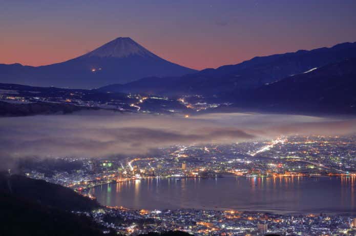 富士山と諏訪の夜景