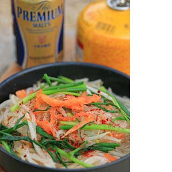 明太子さきいかのもやし炒め　ビール