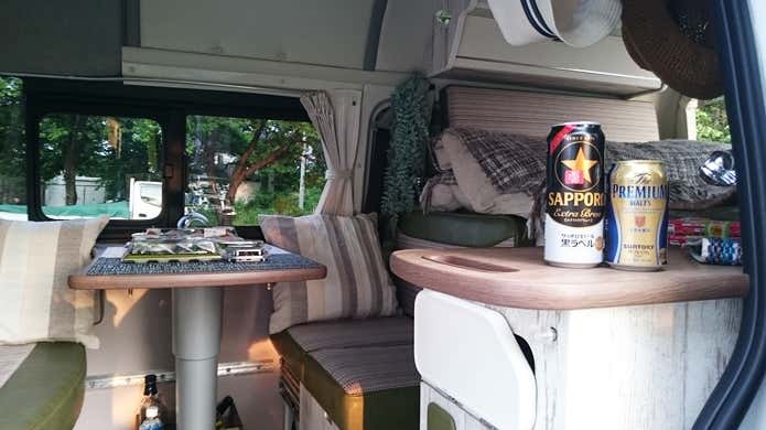 車中泊　ビール