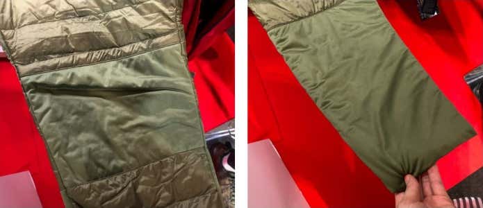 WASHABLE FUSION DOWN(ウォッシャブルフュージョンダウン) ショートパンツ　［左］膝部分［右］ふくらはぎ部分