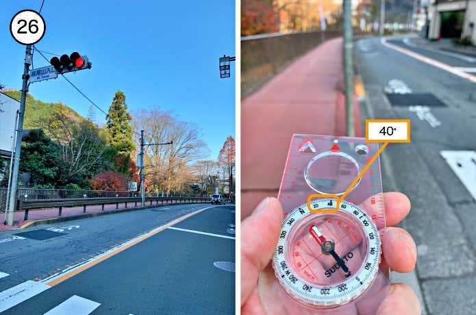 国道20号線甲州街道とコンパス