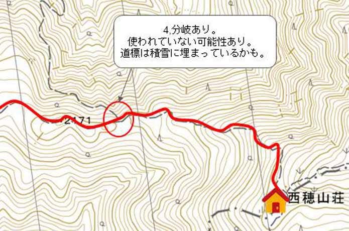 西穂山荘周辺の地形図