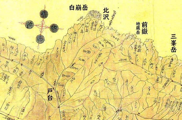 1815年の長野県側の古地図の一部に加筆