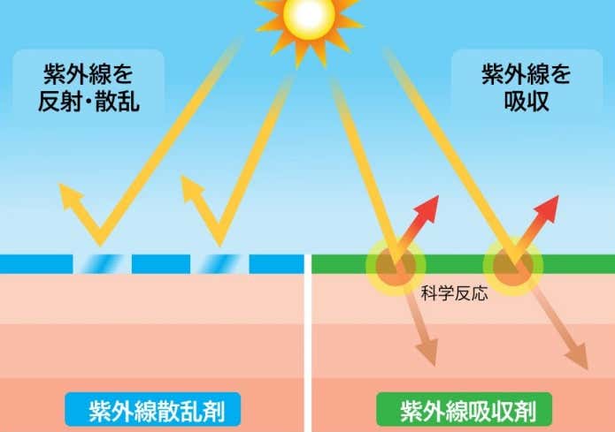 「紫外線散乱剤」と「紫外線吸収剤」の違いを図解