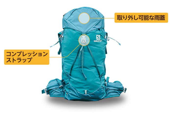 取外し可能な雨蓋　コンプレッションストラップ