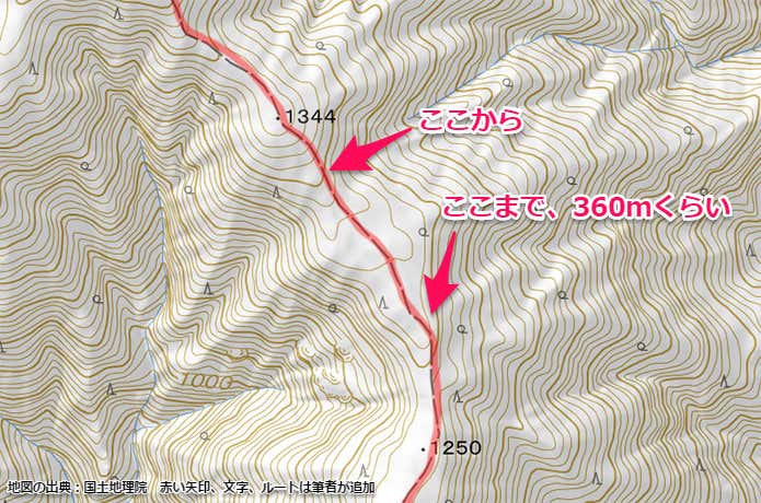 ロープが張られていた区間