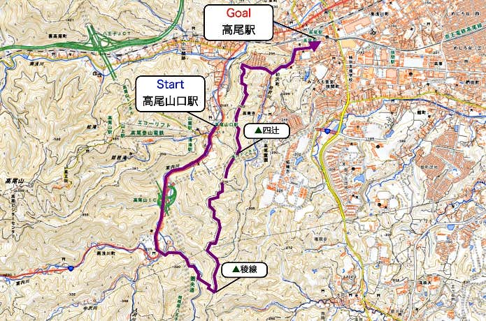 東高尾山稜ルート　マップ